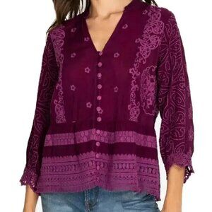 Johnny Was Polyvore Juniper Embroidered Blouse Jam Purple Womens Medium M